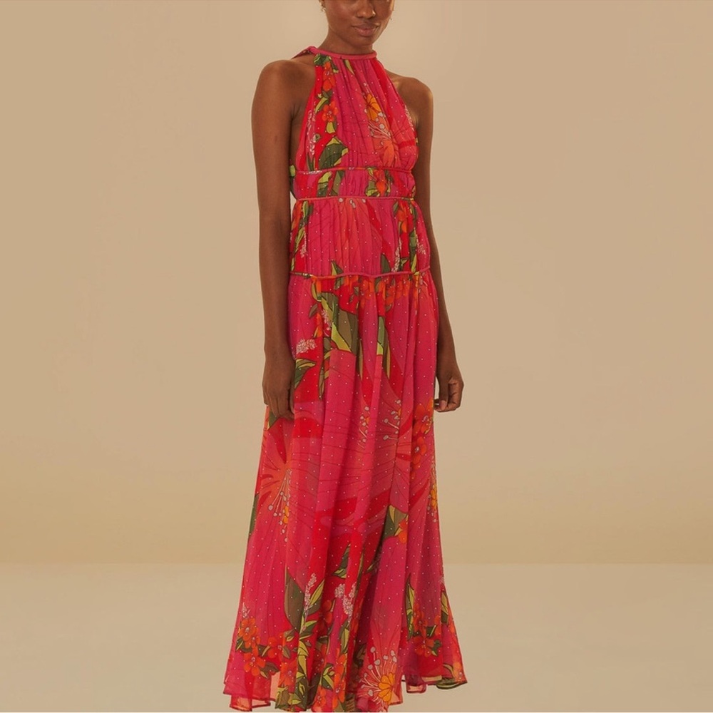 NWT Farm Rio Red Pietra Floral Sleeveless Maxi Dress XS